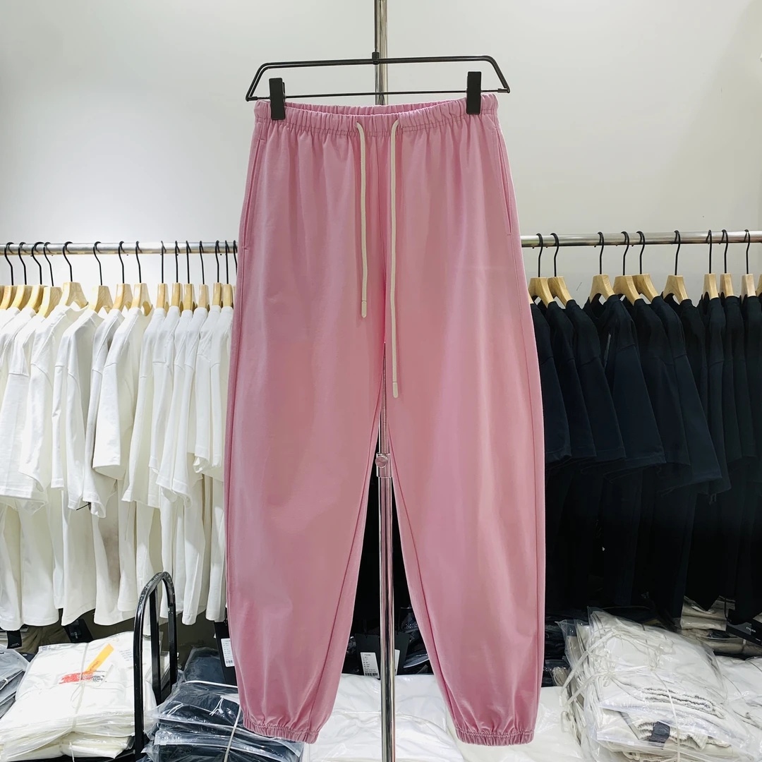 春夏男裤重磅300克时尚潮流宽松百搭彩色纯棉九分束脚裤运动裤