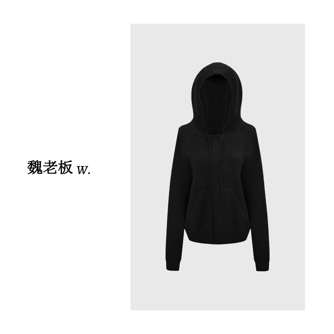 W.Diva【静物】春季黑色简约休闲百搭款超细羊毛卫衣3Z1011550