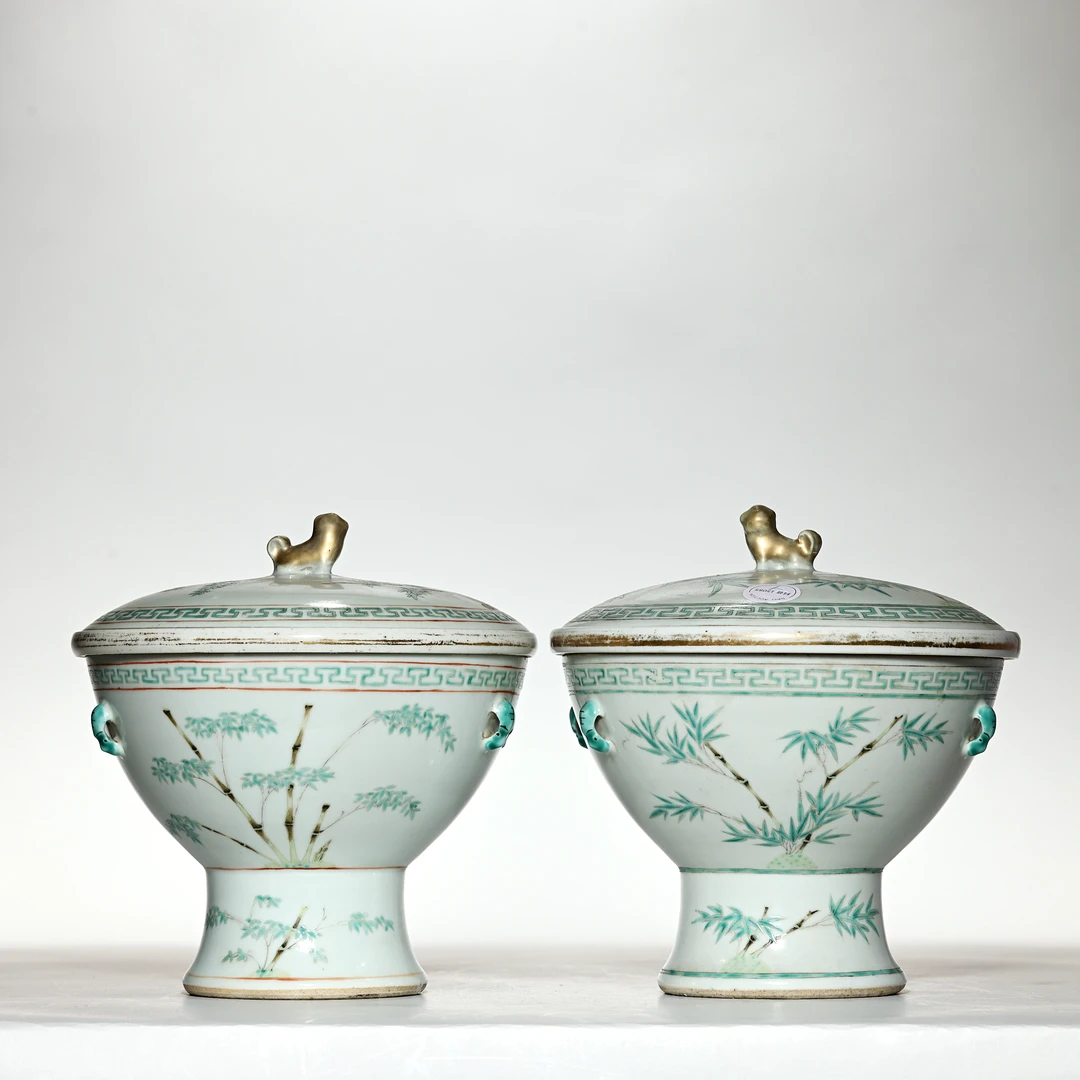 【预展专用】6185清晚期-民国.绿彩节节高升温锅两只