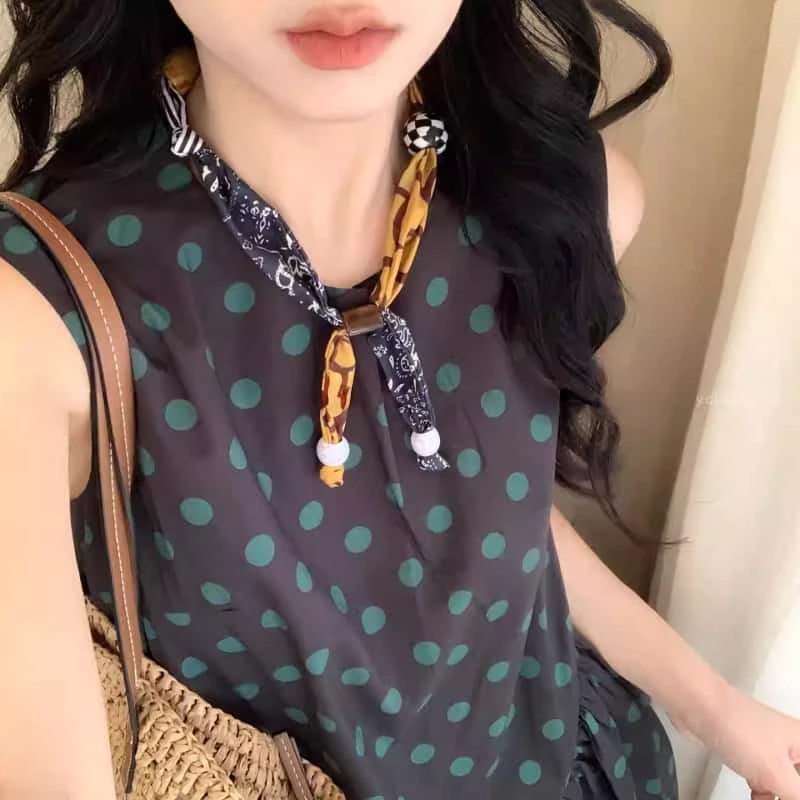 非金属布艺项链 趣味拼接可调节项链女款锁骨链多层缠绕手链配饰