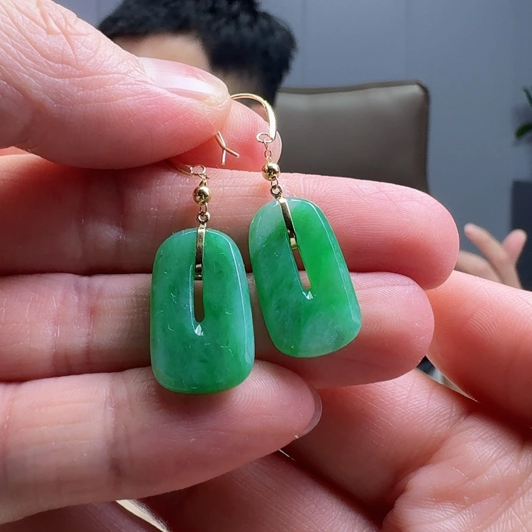 翡翠耳饰18K金镶嵌天然