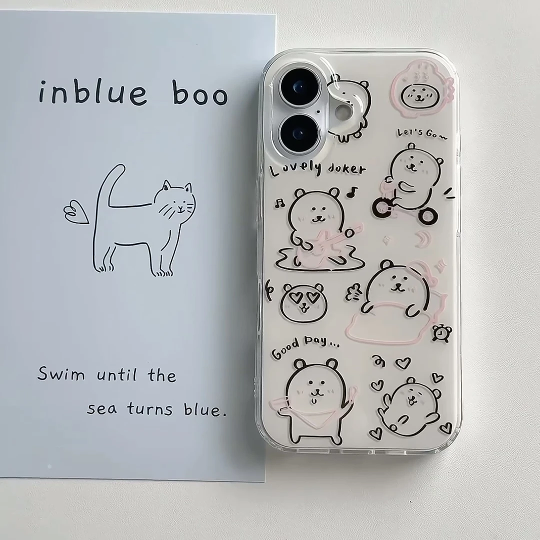 线条自嘲熊适用华为mate60苹果oppo小米15/14/13pro防摔手机壳女