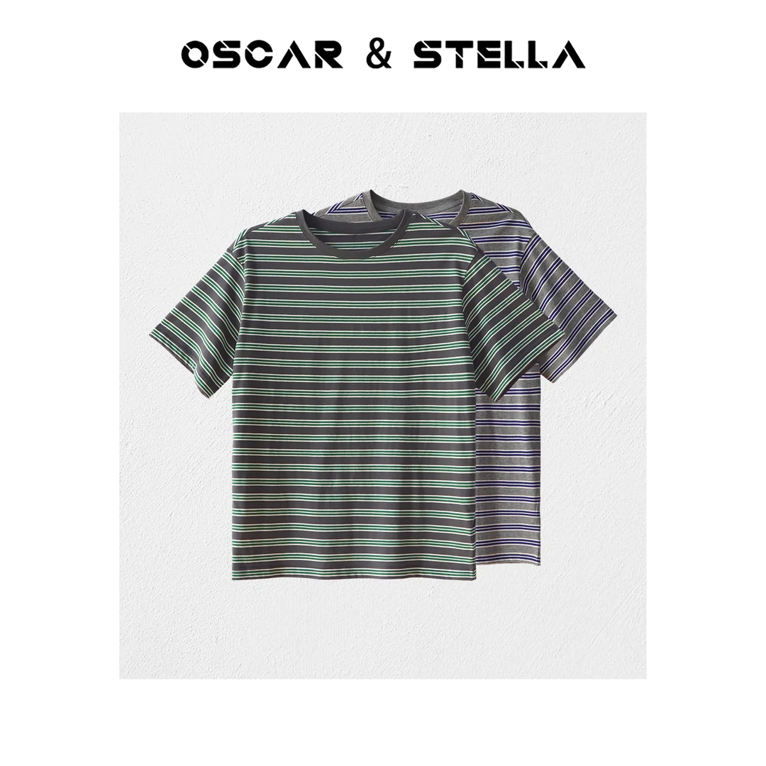 OSCAR&STELLA2025早春新款条纹圆领宽松短袖T恤 187-4277
