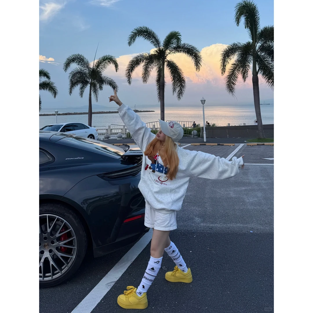 新款秋冬季新款宽松休闲松弛慵懒风韩版连帽卫衣女卡通印花上衣