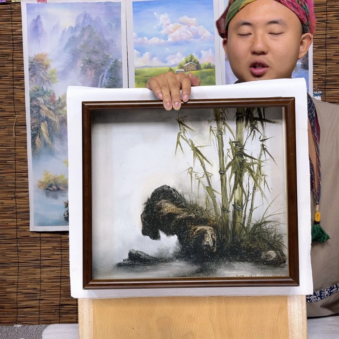 油画行路人小院绘画作品竞拍