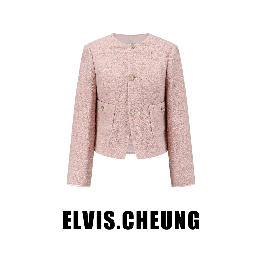 ELVIS.CHEUNG蒋云開運25AW小香风轻奢时尚气质蝴蝶纱无领小香外套