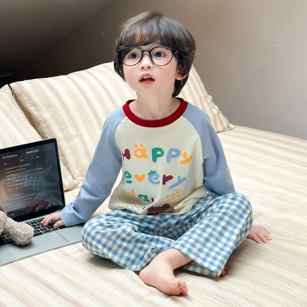 男童睡衣春秋款2025新款纯棉卡通长袖薄款宝宝男孩儿童空调家居服