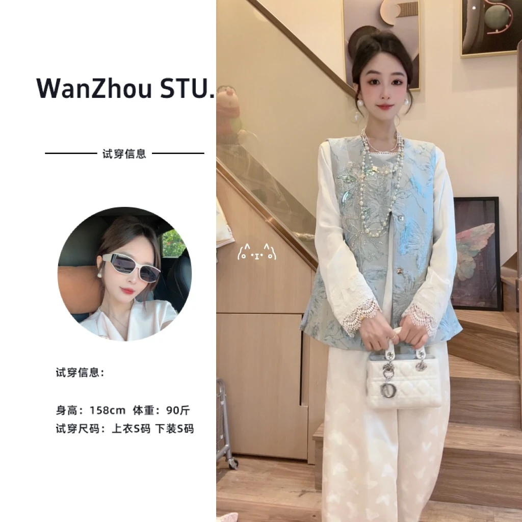 （运费补贴）春季新款国风重工刺绣时尚圆领暗扣马甲