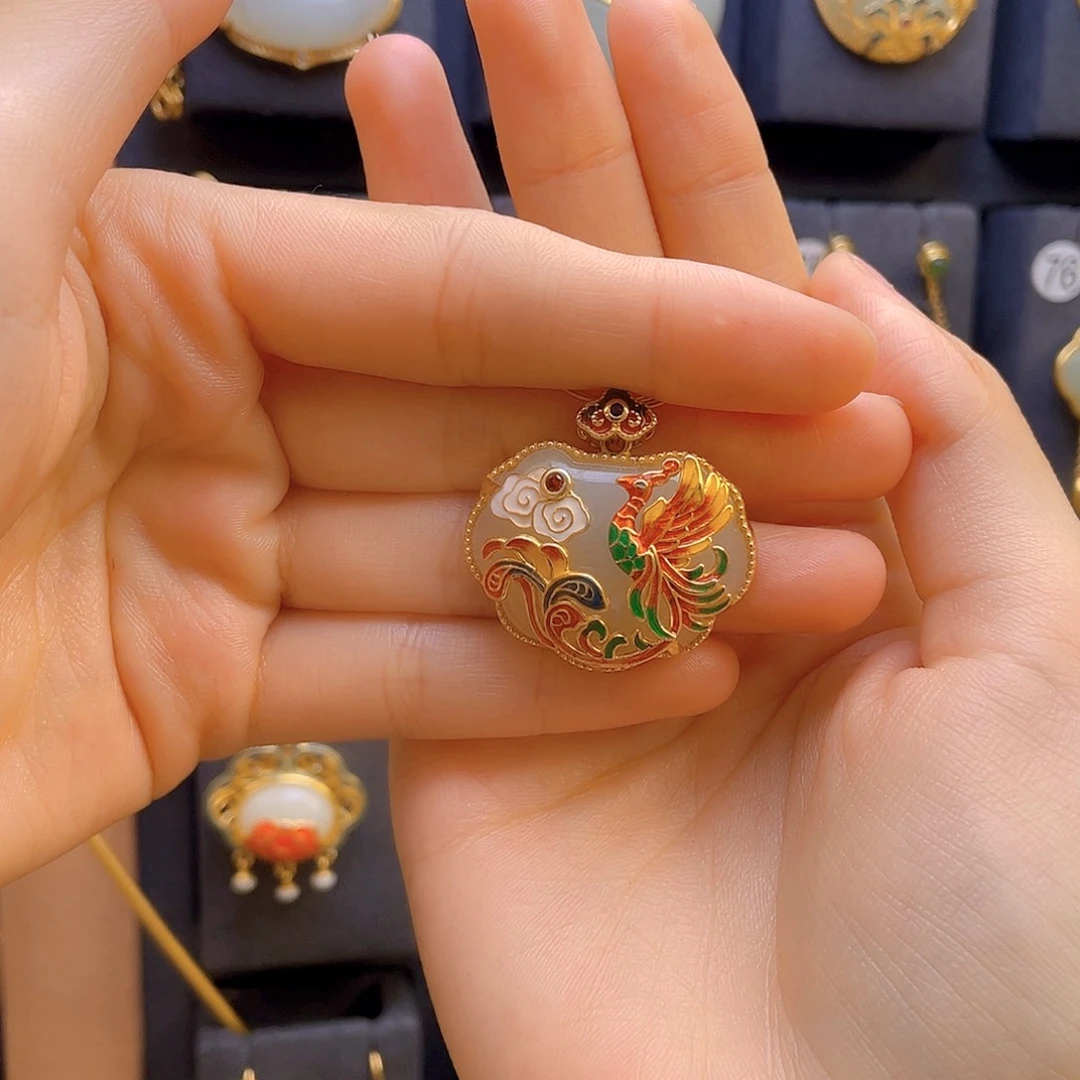 和田玉颈饰银S925镀金镶嵌