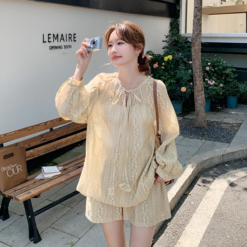 网纱长袖防晒短裤两件套女夏今年流行时尚活泼减龄超好看漂亮套装