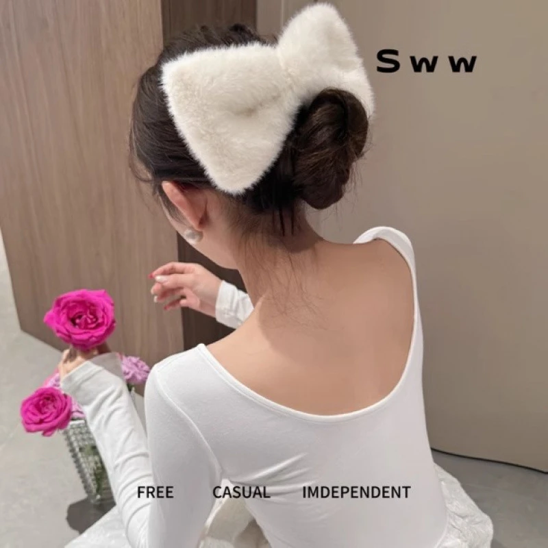【婧婧专属】秋冬新款手工超大毛绒蝴蝶结发夹可爱气质百搭