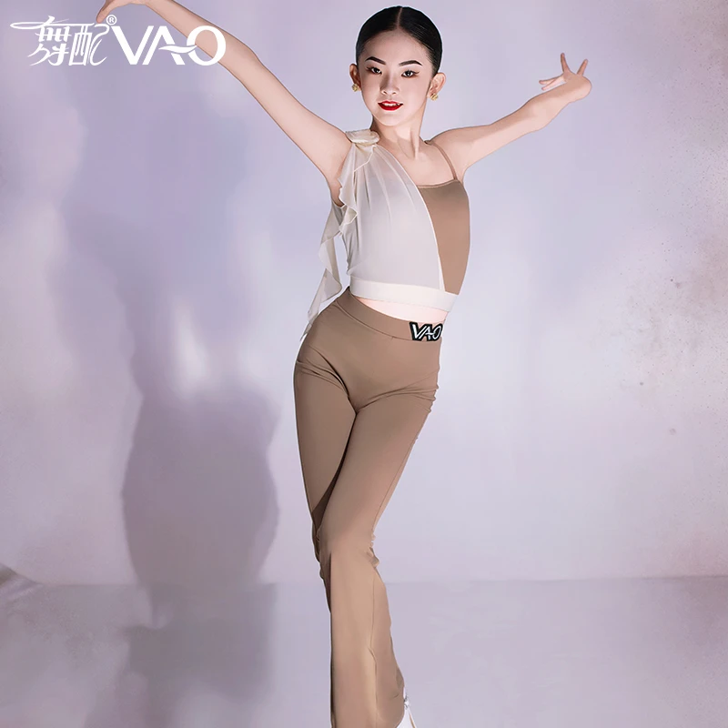 VL51298--2025新款套装VAO舞配舞服咖色摩登裤拉丁舞练功服女童