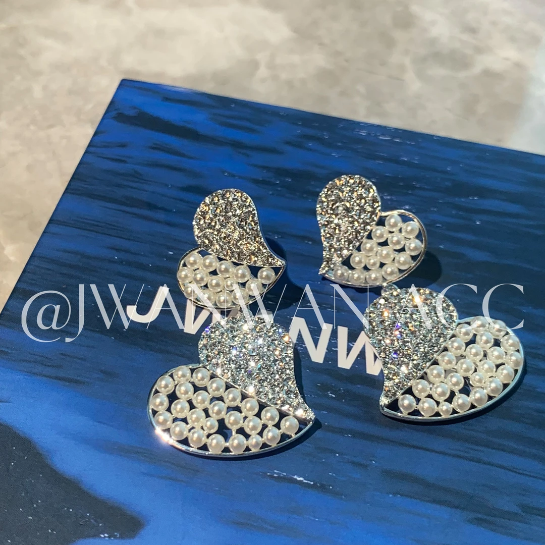 铜合金耳饰 巴黎甜心.小米珠闪钻不规则爱心耳环