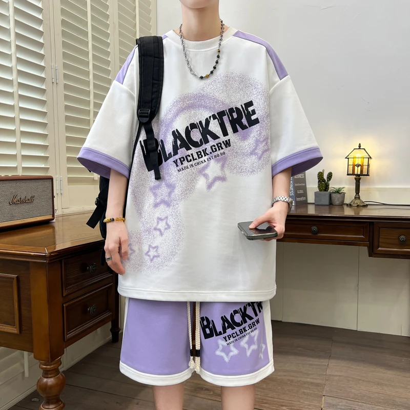 青少年套装冰感短袖T恤男2025夏季新款休闲运动学生帅气一套夏装