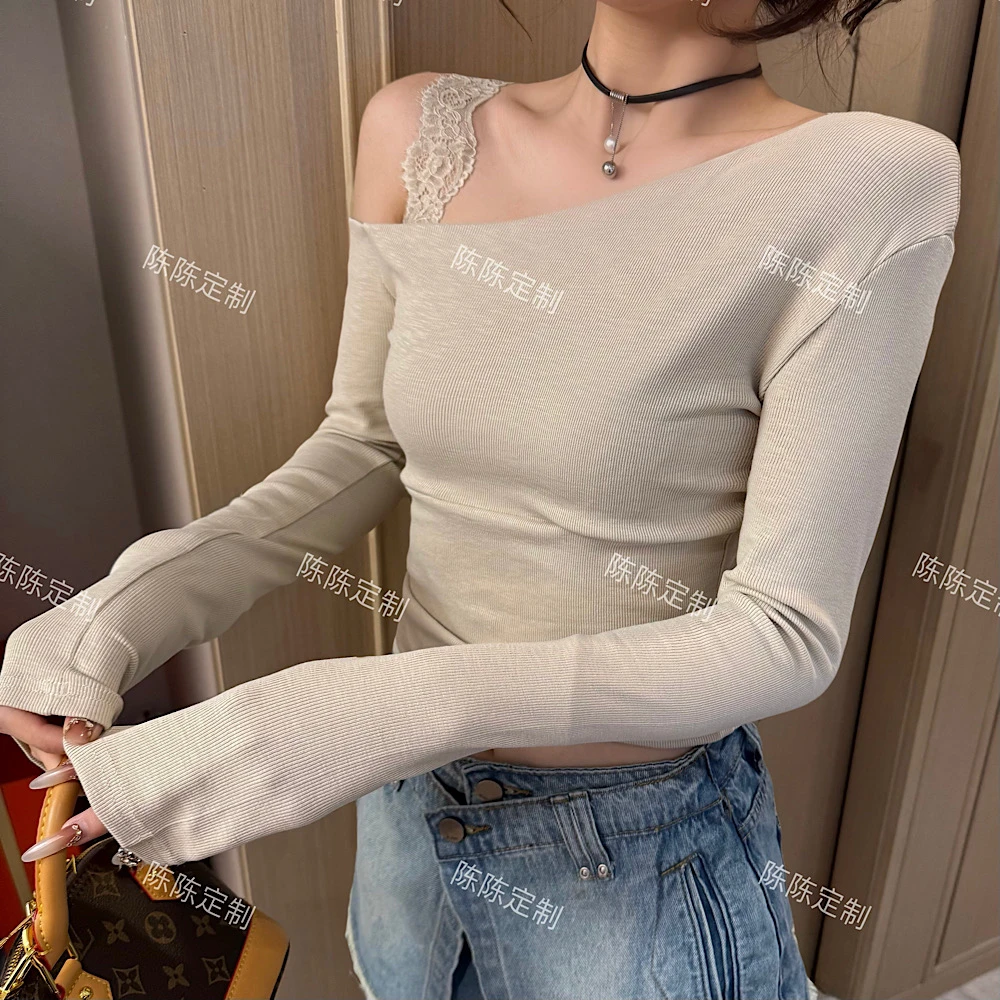 【CCDZ】早春新款时尚设计感侧露肩显瘦洋气上衣女