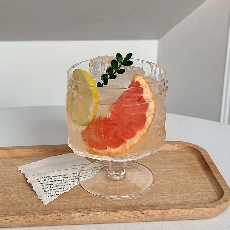ins风树纹高脚玻璃杯夏天家用鸡尾酒杯果汁冷饮料柠檬气泡水杯yj