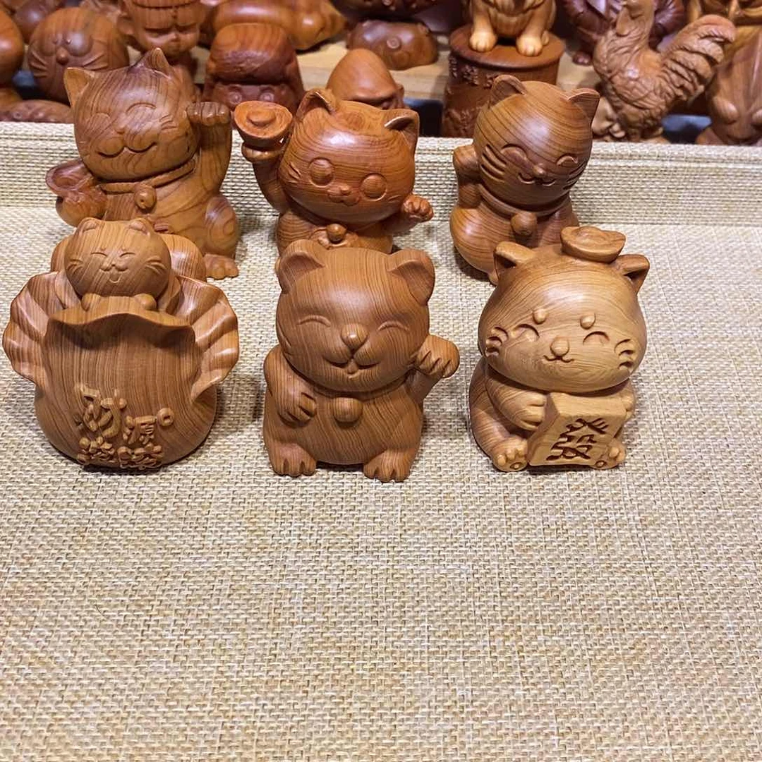 柏木（崖柏）d****子崖柏手把件，猫x6