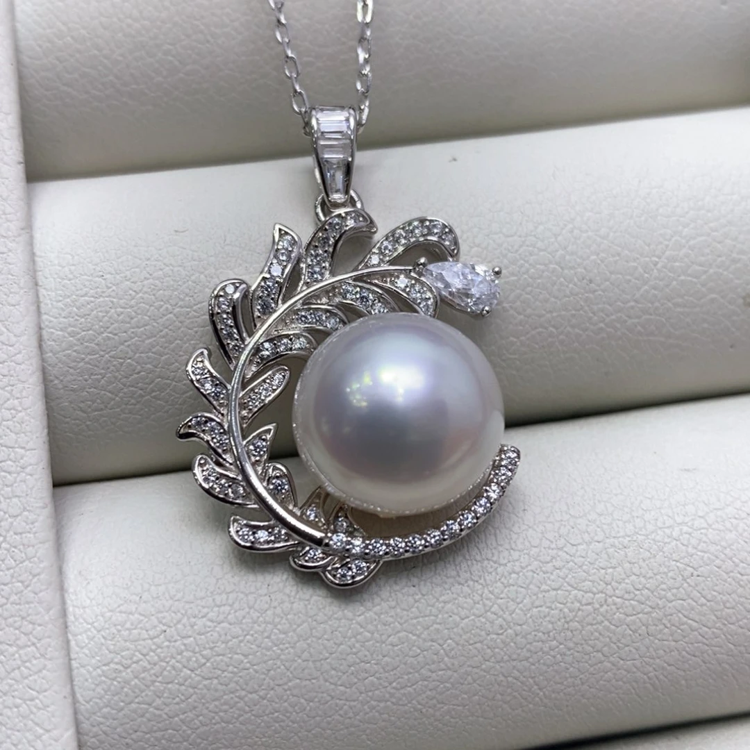 海水珍珠颈饰银S925镶嵌11-12mm特价不退换