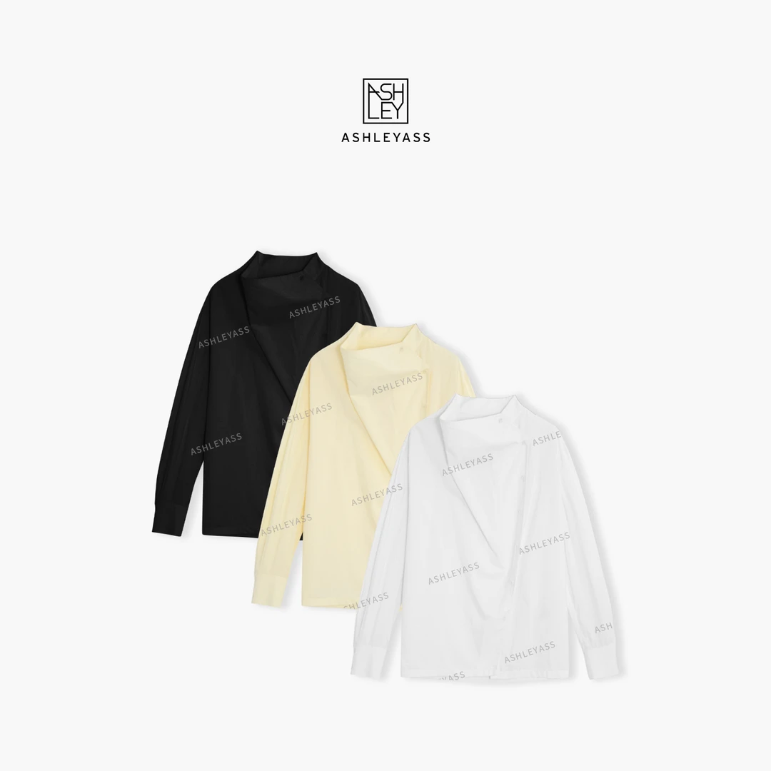 【ASHLEYASS】“3丁目”不规则领斜门襟自然褶皱层次衬衫LSS250122R