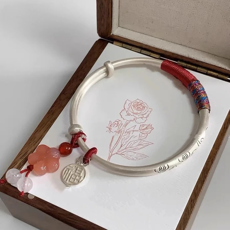 足银手镯 百年银楼祥云纯银手镯女999复古哑光送女友闺蜜生日礼物