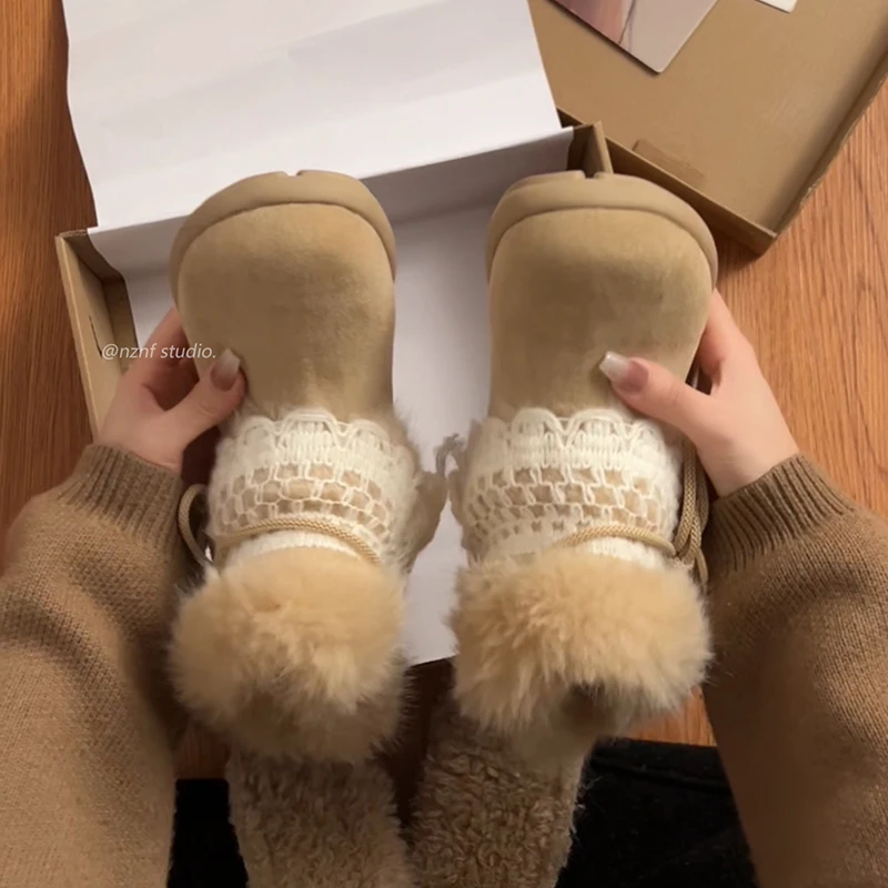 南在南方防滑增高厚底雪地靴女款2024新款冬季加绒加厚保暖棉鞋子