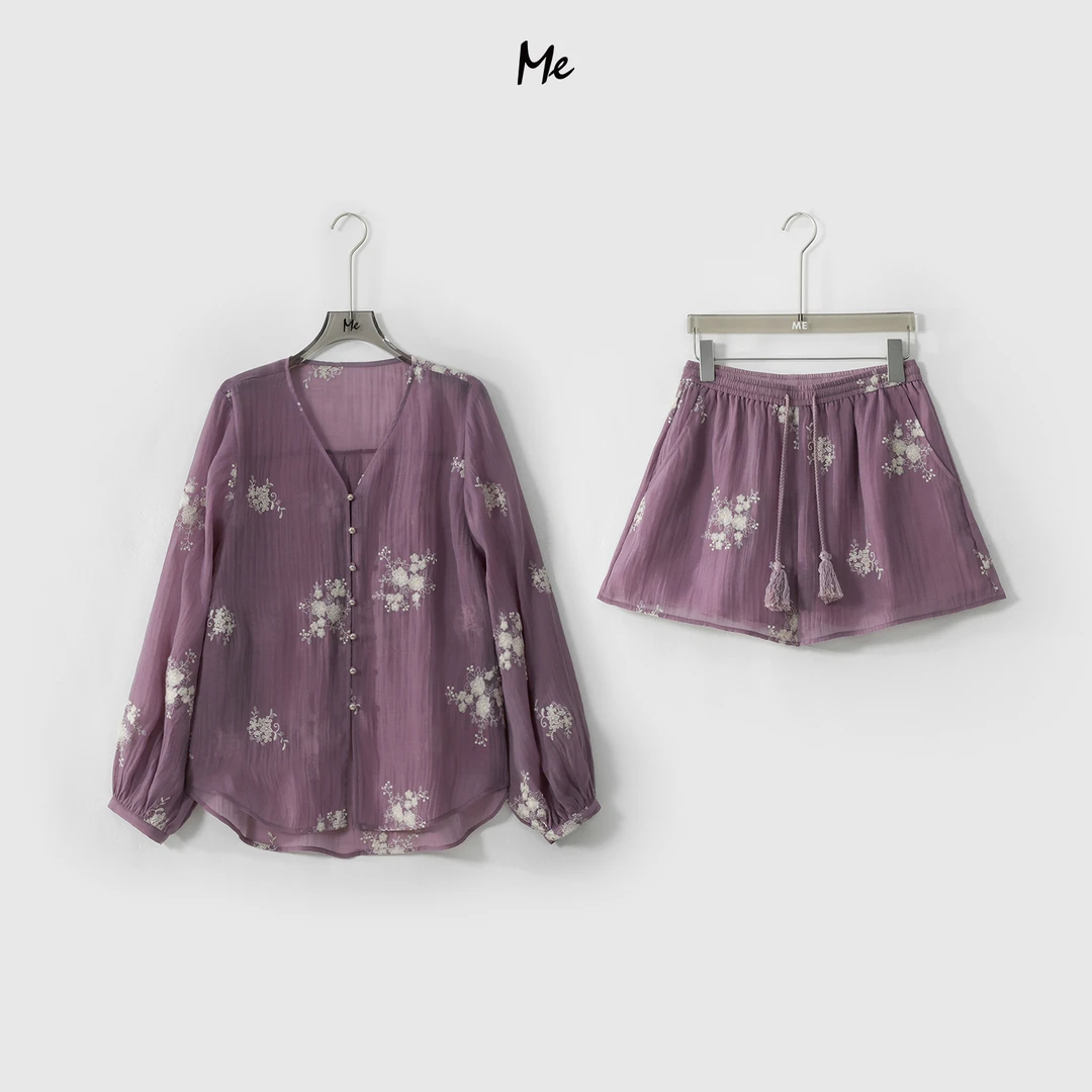 ME【紫罗兰套装】天丝混纺飘逸重工刺绣显瘦舒适休闲套装MESS5421