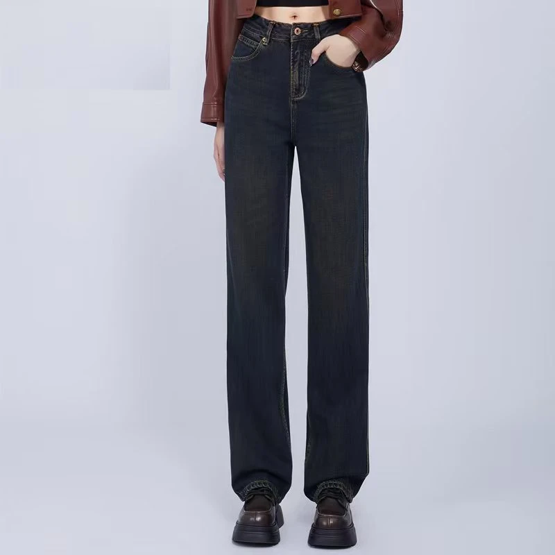 水洗窄版小直筒牛仔裤2025女百搭阔腿裤