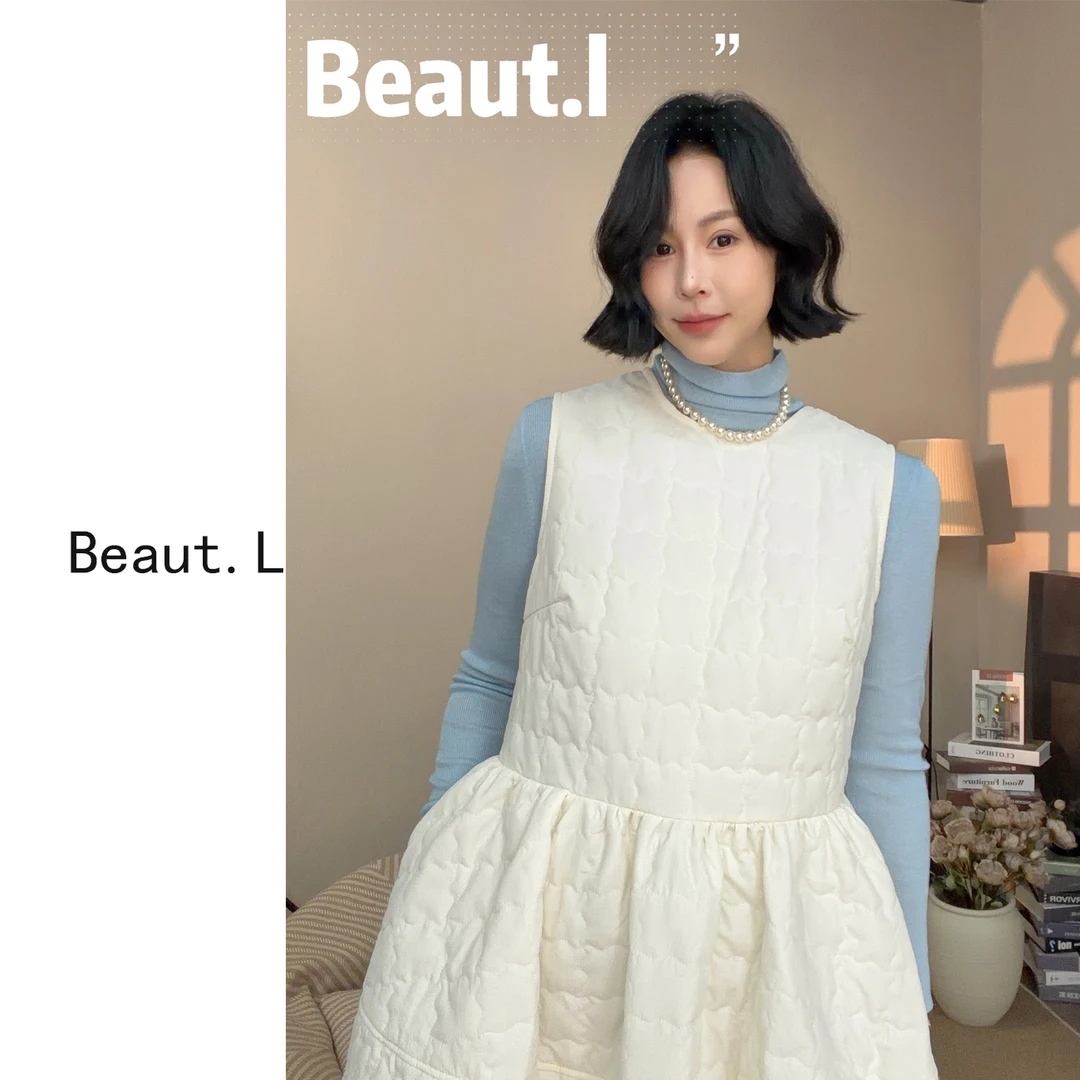 【Beaut.L】加棉背后蝴蝶结连衣裙 圆领A字裙冬季时尚纯色套头款