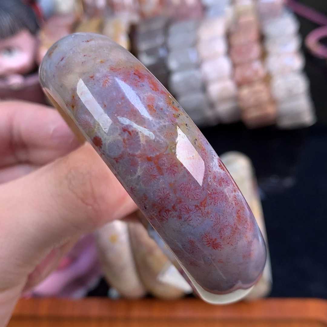 【闪购商品】颈饰未镶嵌硅化珊瑚（珊瑚玉）67号紫红彩冰56.9圈