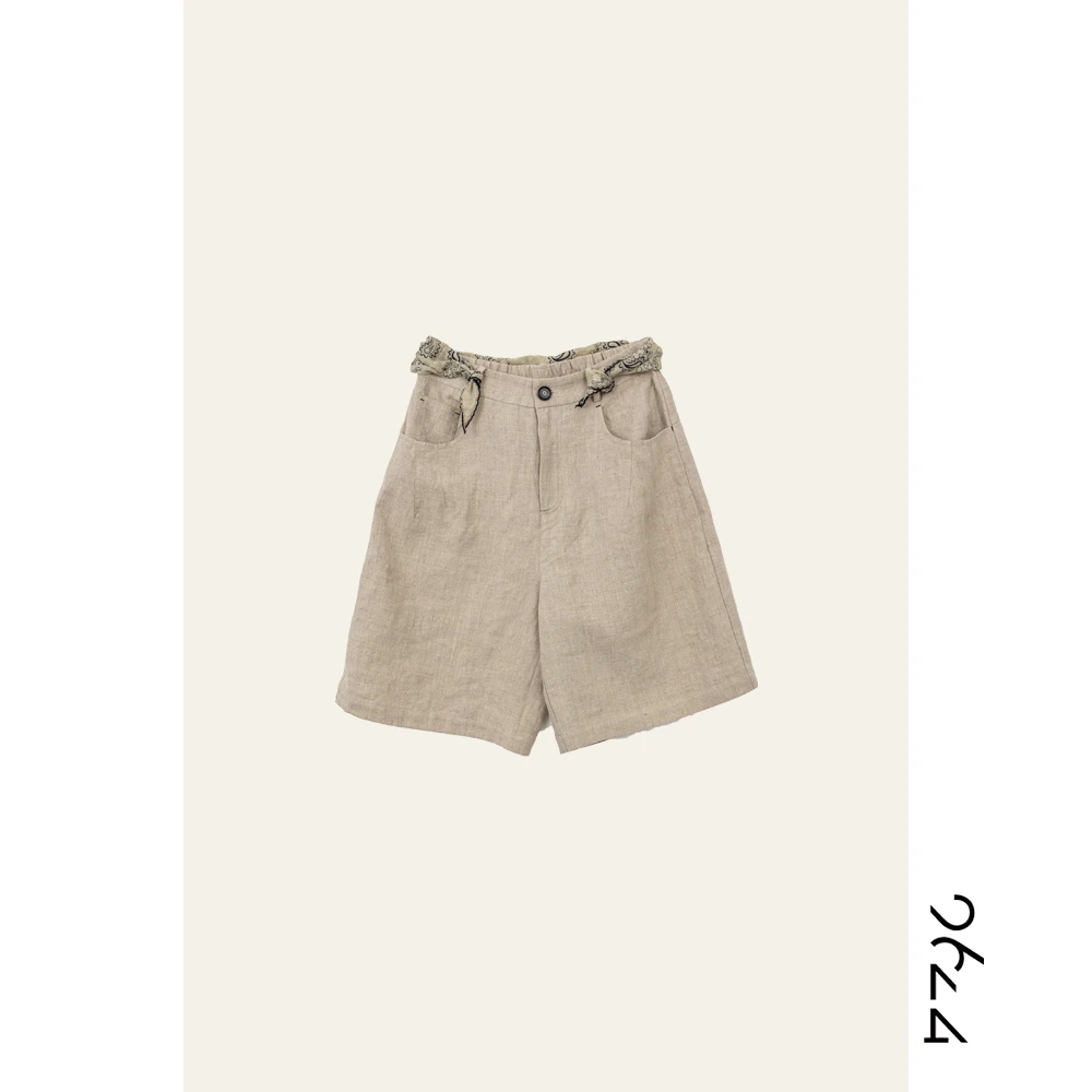 【麻醉】超重磅法国双雨露！亚麻极简老钱半松紧女装休闲短裤9965