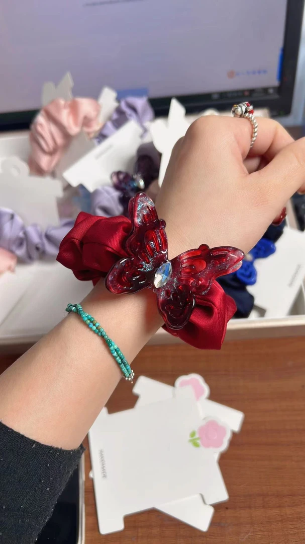 闺蜜清新醋酸蝴蝶发圈时尚马尾复古扎头发简约优雅可爱两用