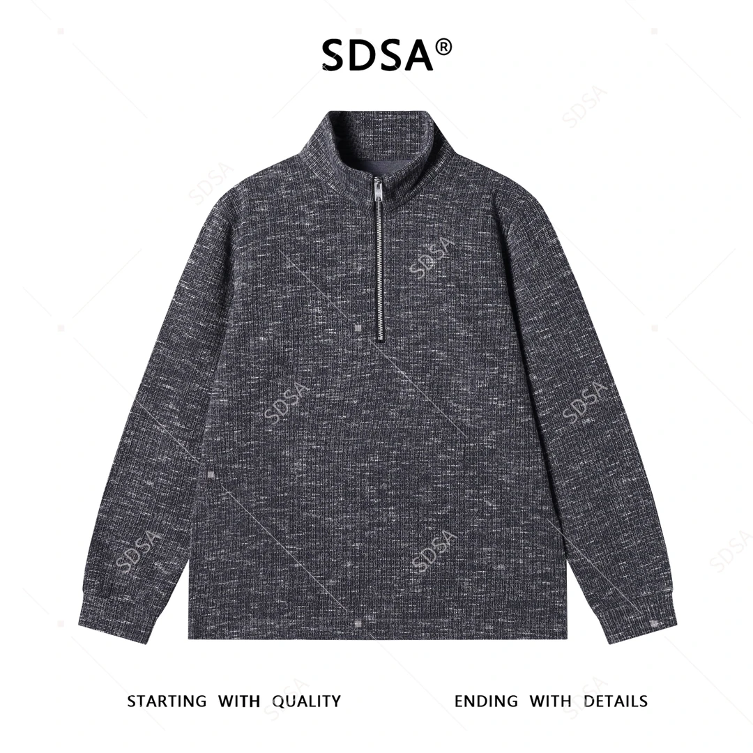 SDSA男士秋冬新款痞帅男装潮牌高街半拉链立领针织卫衣时尚上衣