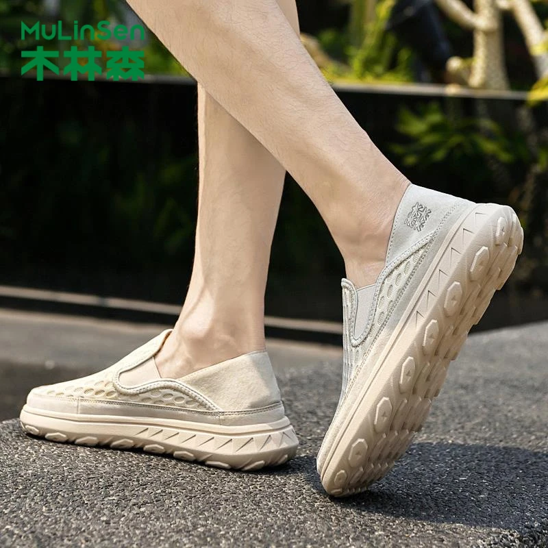 木林森网面鞋健步鞋软底镂空运动鞋2025男鞋秋季凉拖鞋透气休闲