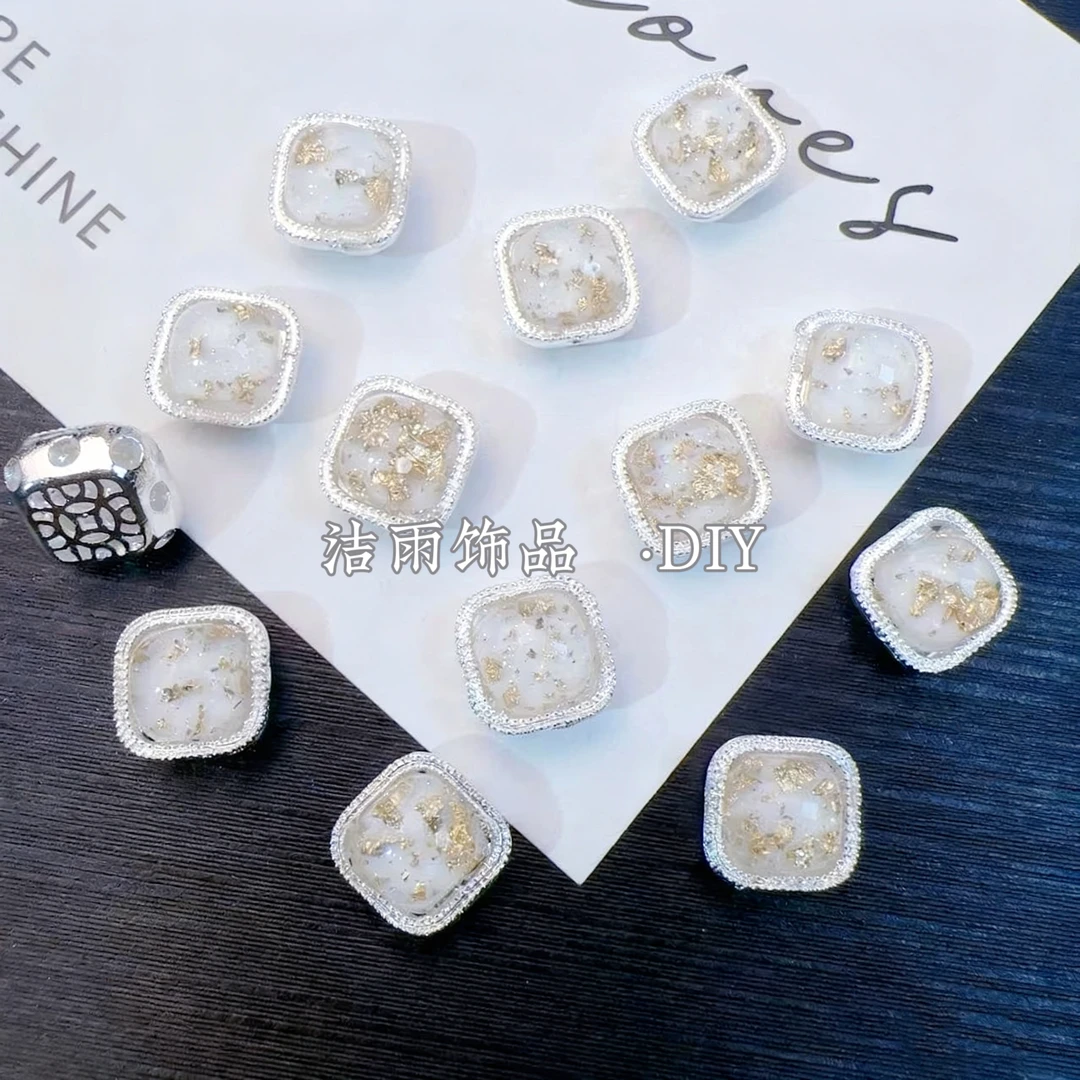 (洁雨饰品 DIY)  T008  银白色金箔方形八通孔diy串珠饰品配件