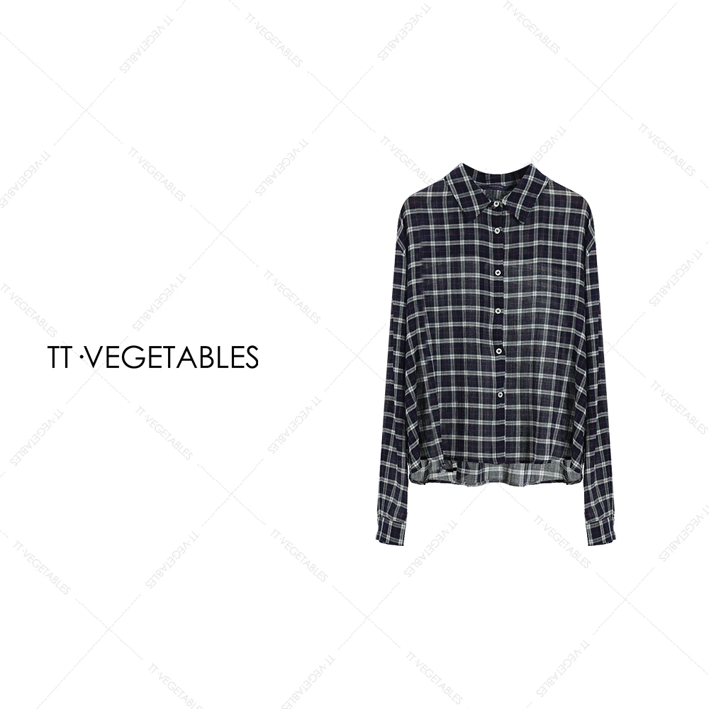 TT・VEGETABLES【序白】青格 纯棉衬衫秋冬上衣长袖格子衬衫521036