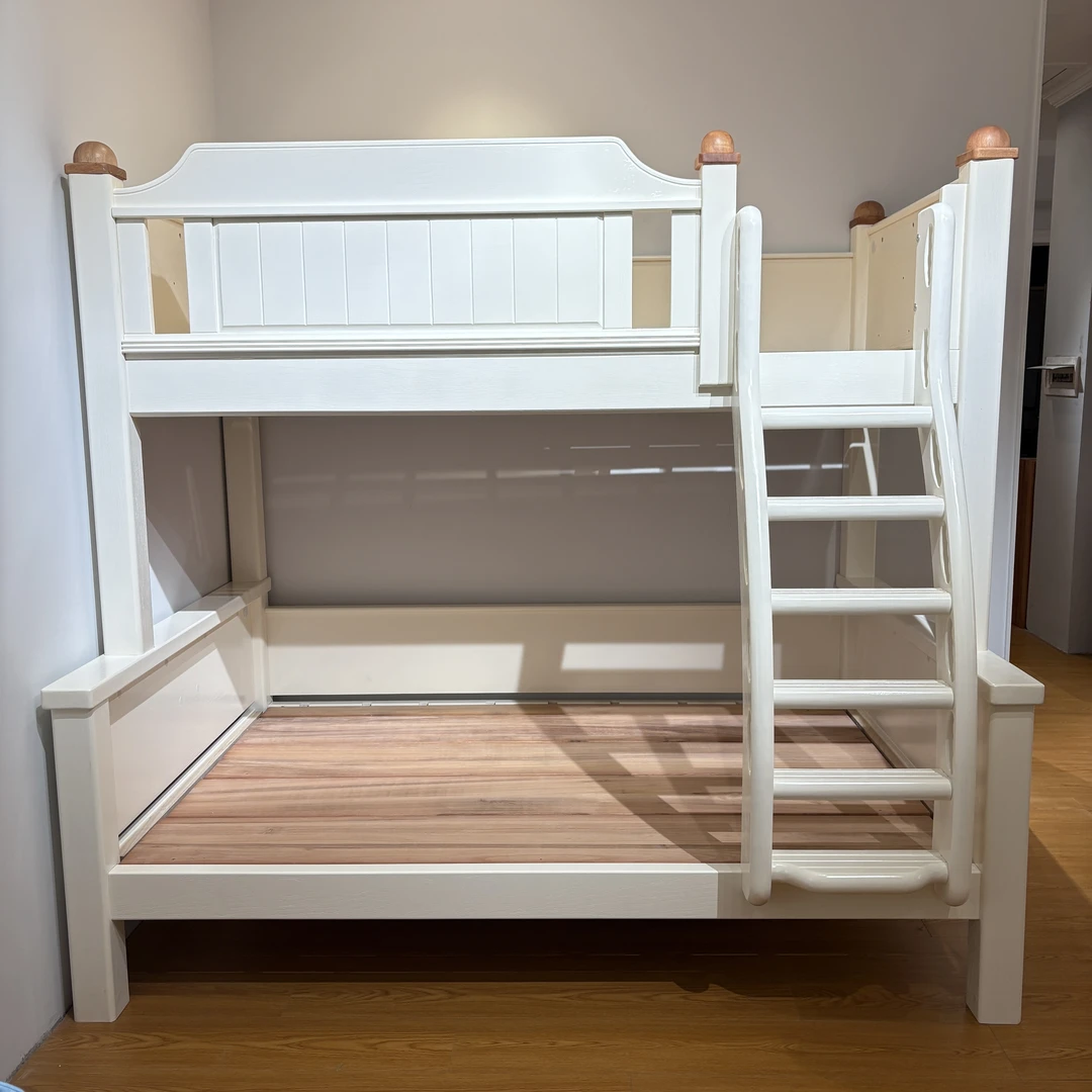 【一家一木】全实木白色双层床高低床上下铺床子两层床流光大人风