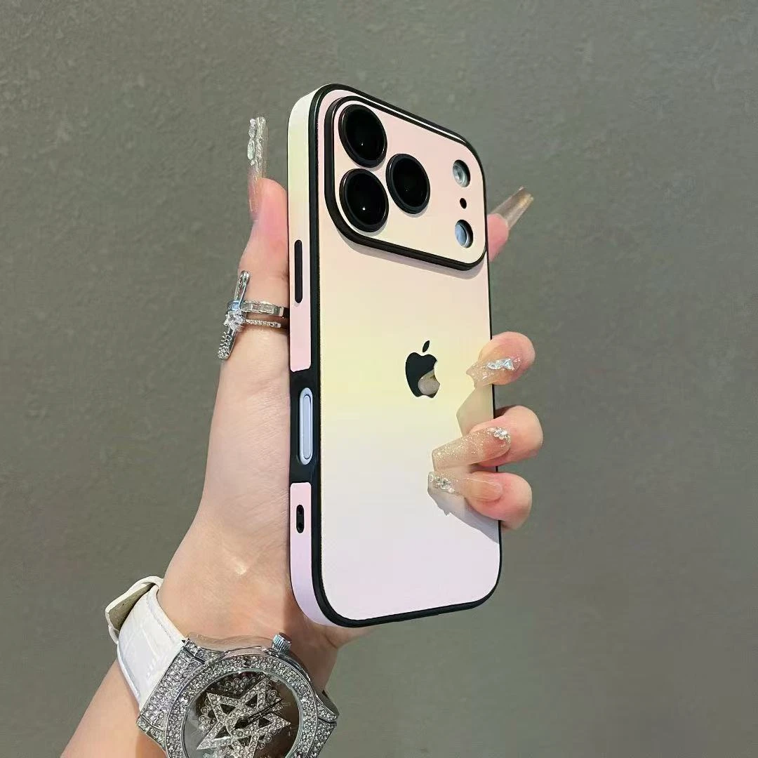 高级感渐变素皮全包适用苹果17Promax防摔手机壳16简约15带镜头膜