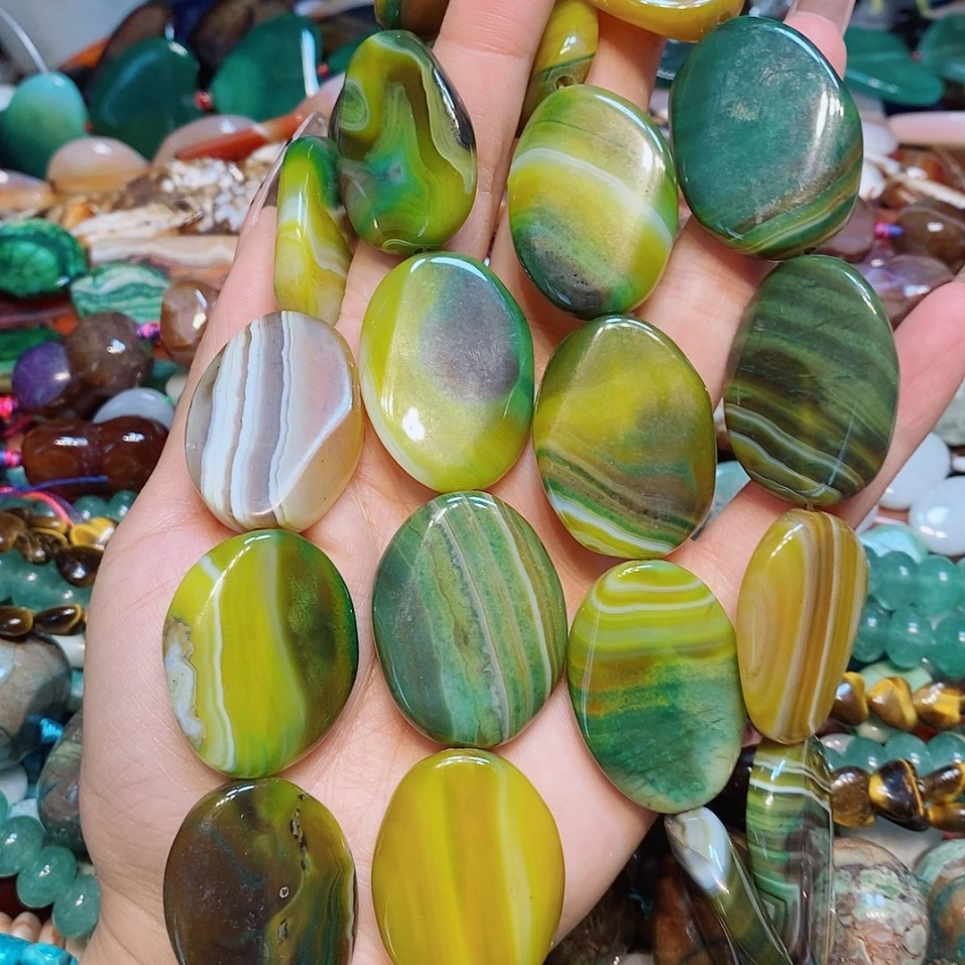玛瑙/玉髓散珠天然绿玛瑙孔雀牌一条26✖️36mm
