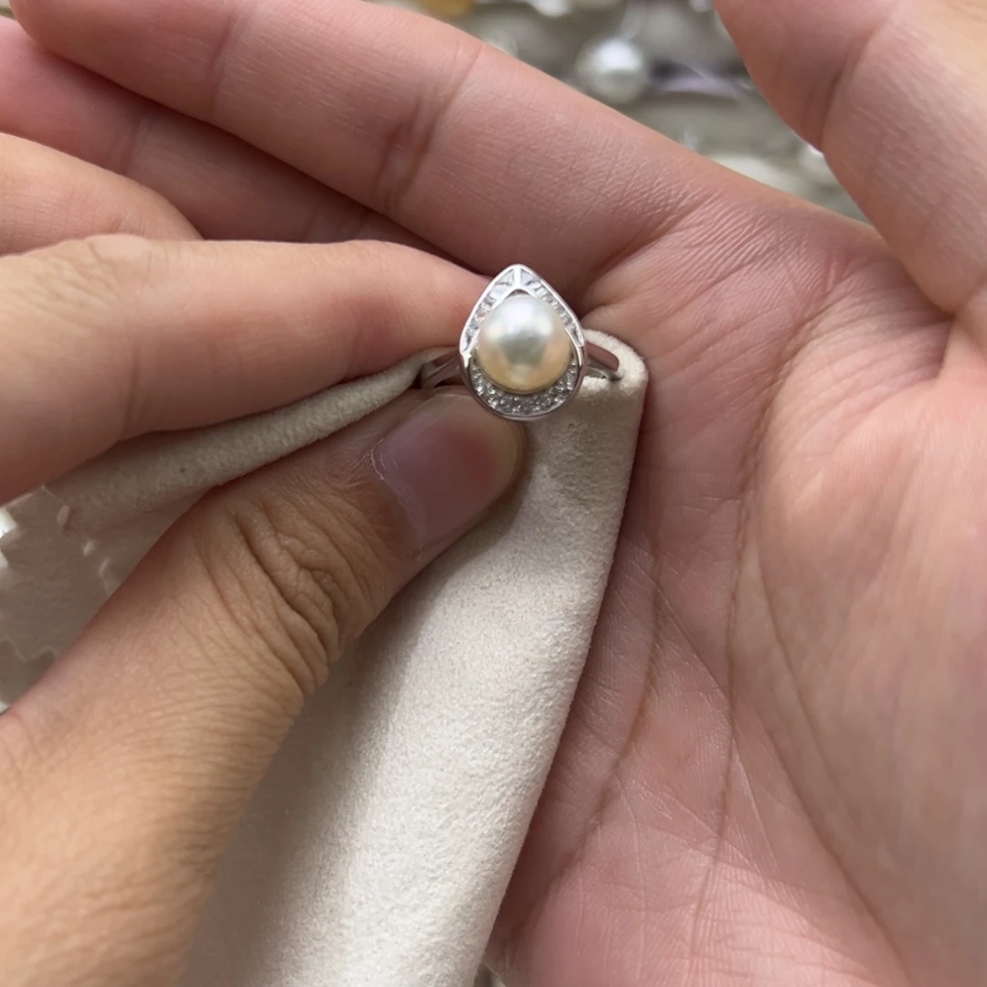 银S925镶嵌戒指海水珍珠8mm海水Ak戒指
