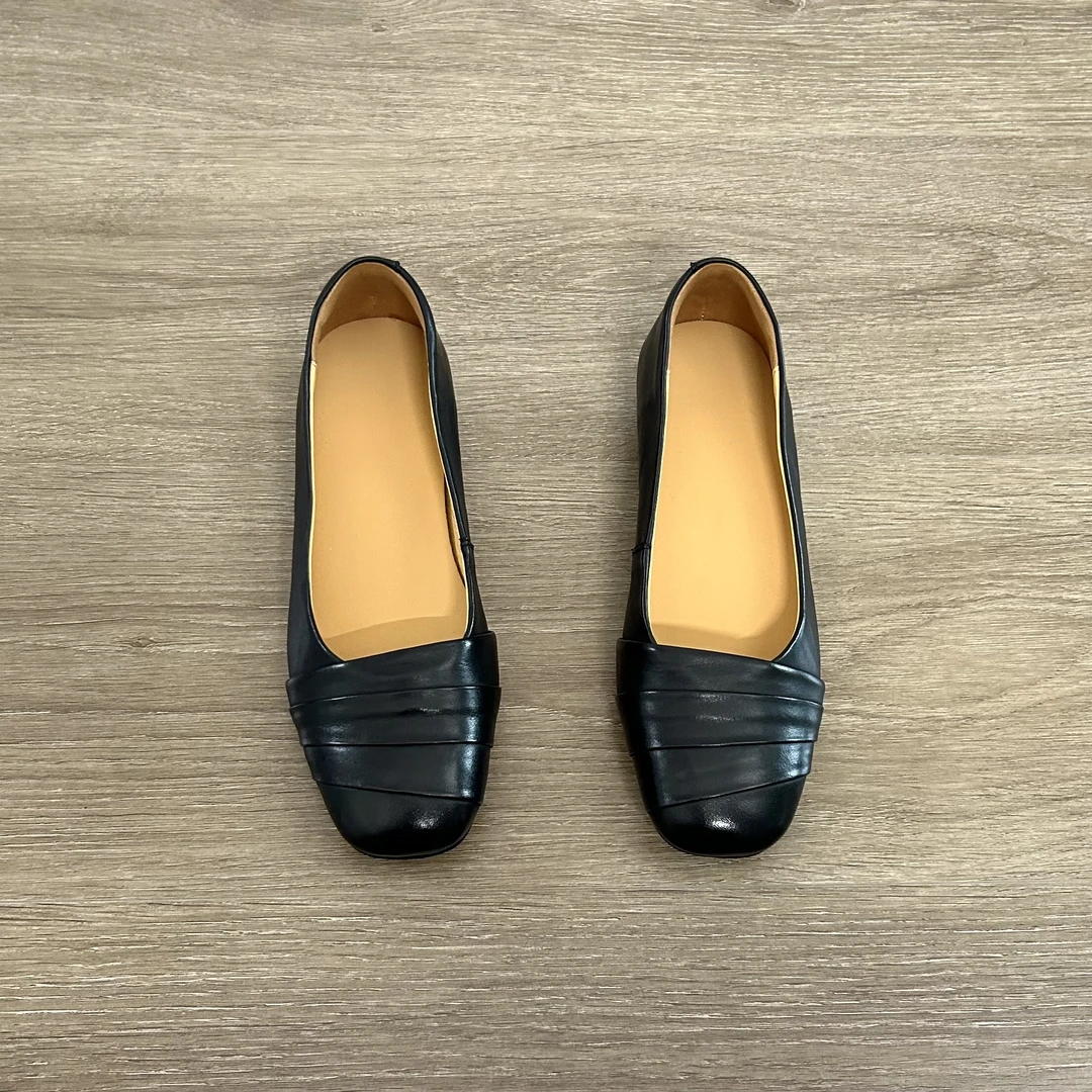 Dannyfrey法式复古方头女头层牛皮百搭通勤一脚蹬浅口单鞋2.5CM