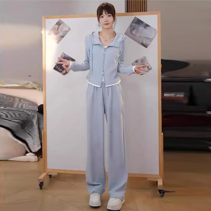 2025春秋新款女士韩版时尚运动服套装网红休闲外套阔腿裤两件套潮