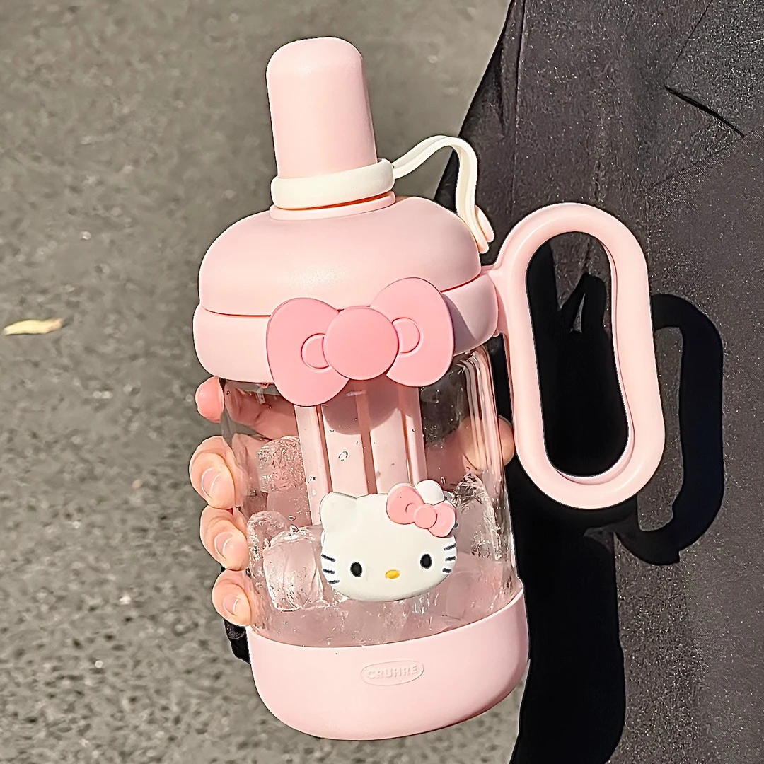 hellokitty水杯可爱大容量2025新款学生高颜值玻璃杯带吸管杯子