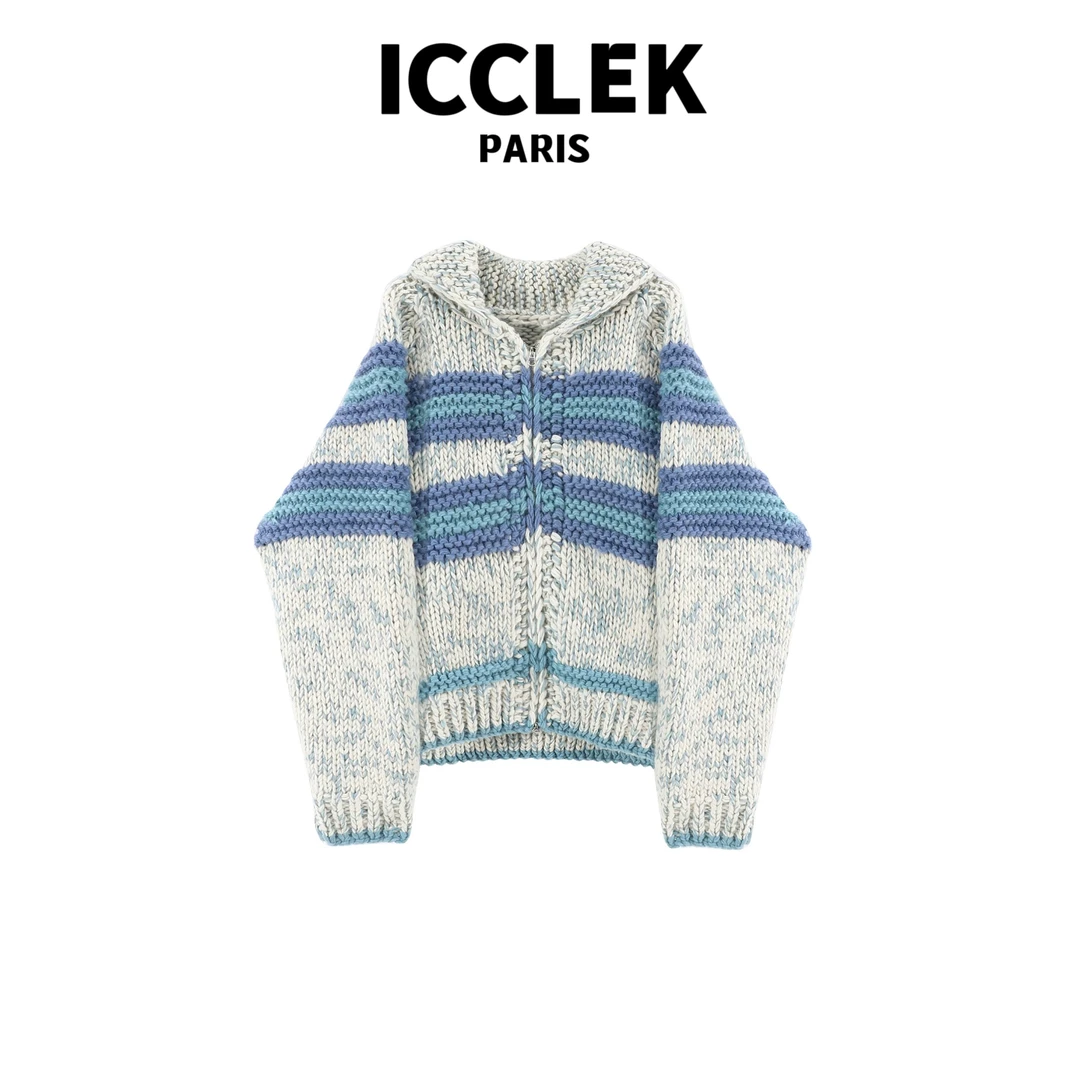 ICC 白撞蓝套头针织衫 长袖 灰色 名媛 -7006