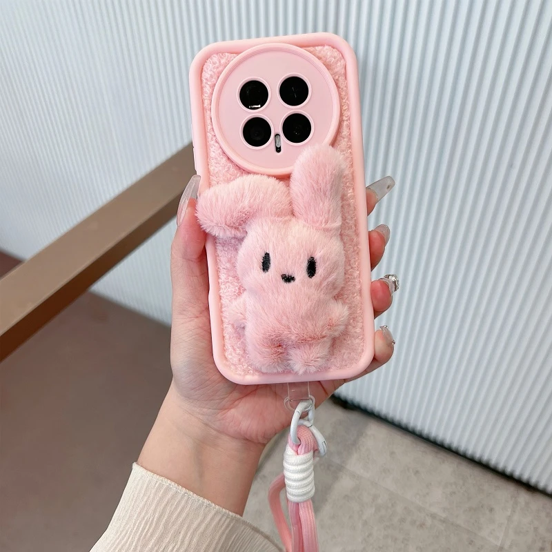 适用于荣耀magic8手机壳新款magic8pro粉色毛绒立体兔子防摔软壳