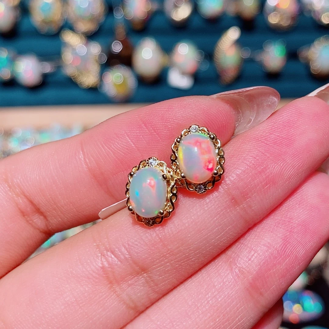 欧泊银S925镶嵌耳饰