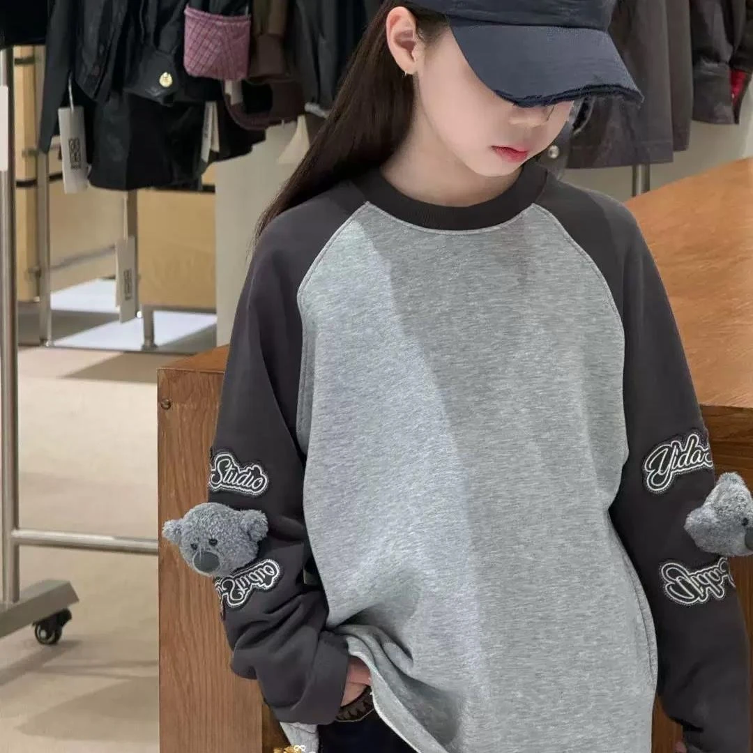【2025秋冬韩款】儿童拼接卫衣立体小熊趣味酷飒韩版上衣X0853