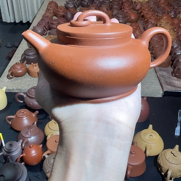 R***i茶壶紫砂老朱泥圈纽壶