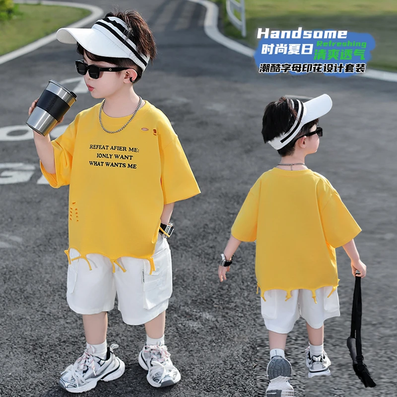男童潮款套装2025中小童短袖夏季新款韩版男孩宽松两件套洋气酷帅