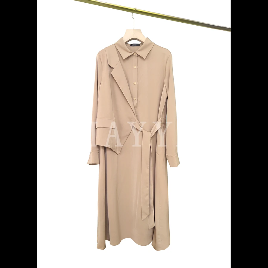 Mayya Plus原创设计气质不对称收腰衬衫连衣裙32216226