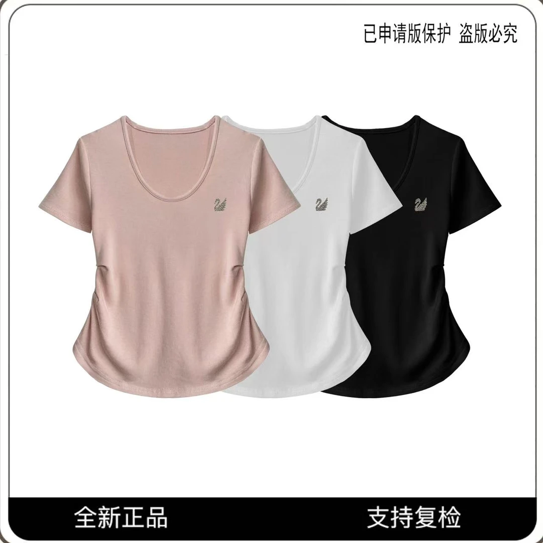 CSIN时尚褶皱收腰短袖T恤2025春夏显瘦休闲个性百搭上衣#63502